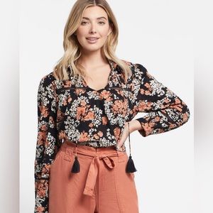 Tribal Black and Orange Floral Blouse